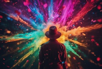 Explosion of colors out of an artist in concept of creative and art inspiration Element of blending