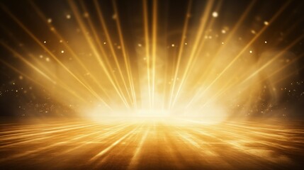 Gold stage scene with glitter light effects decorations and bokeh. Luxury background design concept.