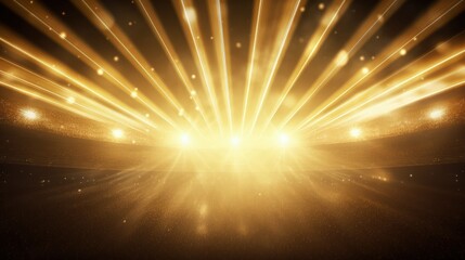 Gold stage scene with glitter light effects decorations and bokeh. Luxury background design concept.