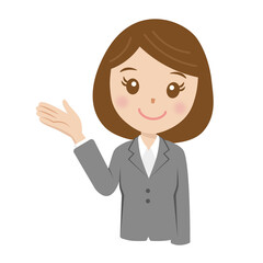 スーツを着た就活生、新入社員、どうぞ、女性、表情