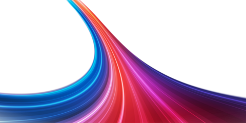 Modern abstract high-speed light effect. Abstract background with curved beams of light. Technology futuristic dynamic motion. Movement pattern. PNG file.