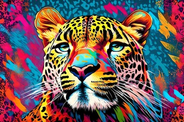 Leopard head vector in pop art style