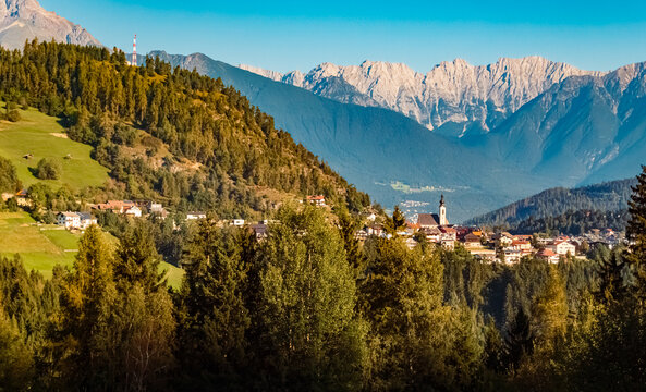 Alpine summer view with a church near Arzl, Pitztal valley, Imst, Tyrol, Austria