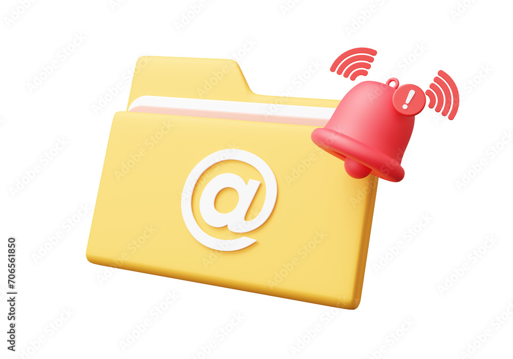 Poster email newsletter notification bell warning red alert digital document on isolated background. compos