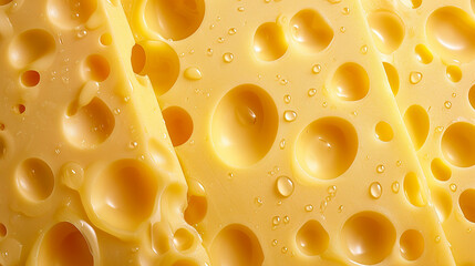 primo piano di formaggio tipo emmenthal visto dall'alto , a pezzi - obrazy, fototapety, plakaty