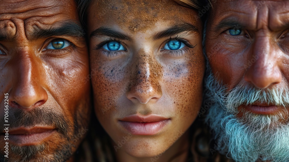 Canvas Prints veille homme au regard clair avec beaucoup d'intensité avec 2 personnes à ces cotés