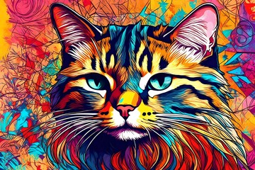 Cat head vector in pop art style