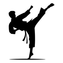 minimal Karate kick vector silhouette, black color silhouette