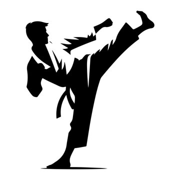 recommend clip art: minimal Karate kick vector silhouette, black color silhouette