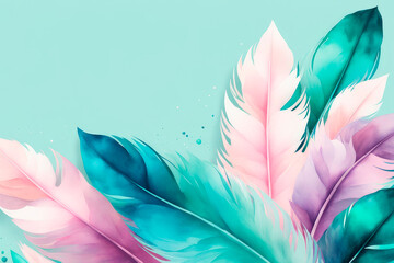 Art background with colourful feathers. Wallpaper with feathers art.