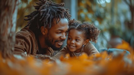 Jeune papa noire avec sa fille de 2 ans en train de rigoler - obrazy, fototapety, plakaty