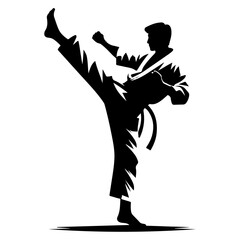 minimal Karate kick vector silhouette, black color silhouette