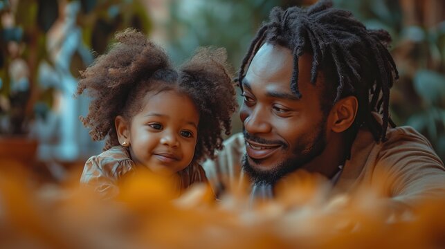 Jeune papa noire avec sa fille de 2 ans en train de rigoler
