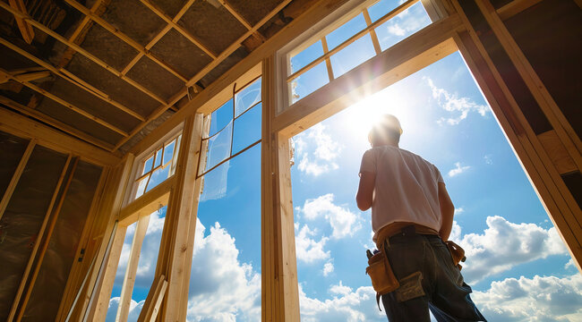 Home renovation and house construction worker does repair and development of residence interiors