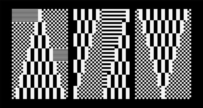 Geometric abstract background. Y2k Pixels glitch trendy print, abstract black and white. Cyber futurism, Minimal graphic design, 8 bit, rave, Sequence of QR codes, neon gradient. QR - pattern 
