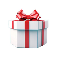 a white gift box with red ribbon on a transparent background