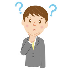 スーツを着た就活生、新入社員、疑問、男性、表情