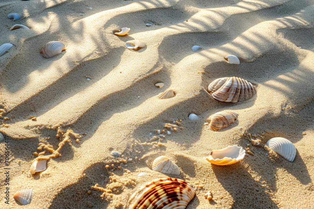 Poster sand texture with waves and shells