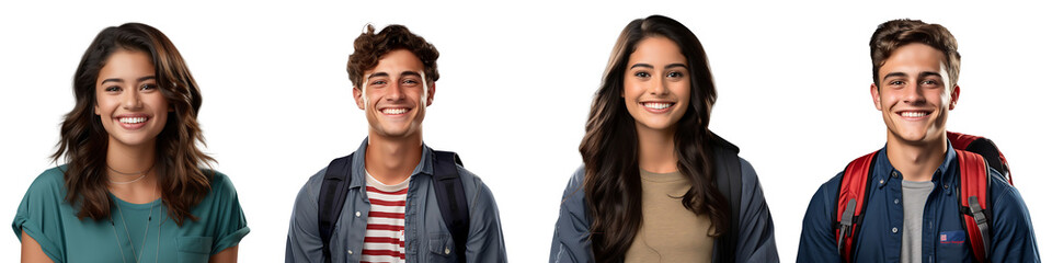 A set of American university students smiling happily  isolated on a transparent background PNG