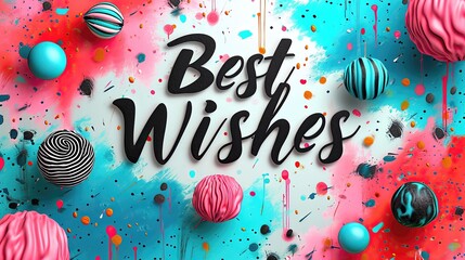 Fototapeta na wymiar Volumetric lettering of Best Wishes on a colored background, 3d letters