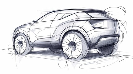 Naklejka premium A pencil sketch or drawing of a car