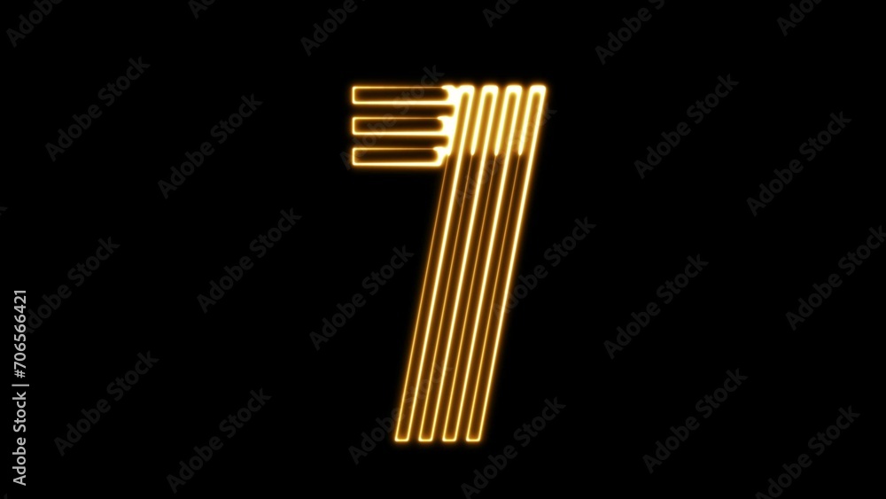 Poster 7 number text font with neon light. luminous and shimmering haze inside the letters of the text seve
