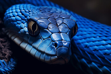 cobra snake, closeup face of blue viper snake, black background