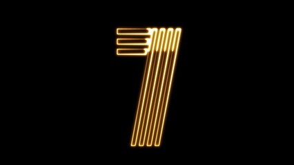 7 number text font with neon light. Luminous and shimmering haze inside the letters of the text 
seven. 7 number neon sign.
