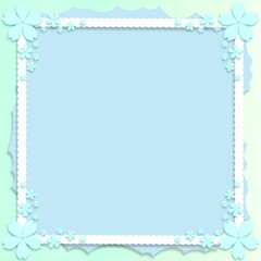 soft green frame with flowers for text paper cut background