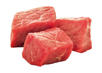 cubos de carne bovina cru isolado em fundo transparente - pedaços de filé mignon 