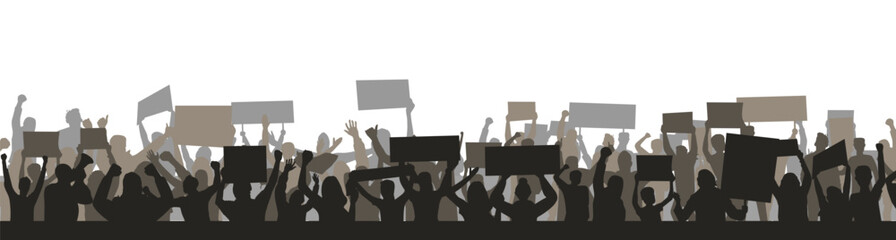 Protest crowd holding up placard style isolated on white background - obrazy, fototapety, plakaty