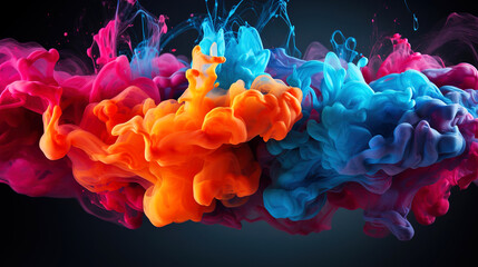 Fototapeta premium Vibrant Colorful Splash Paint Smoke Dark Background Generative AI