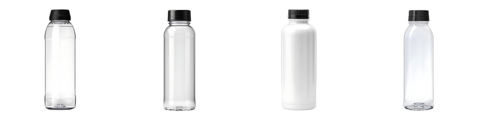 A set of mock up a drinking water bottle without label isolated on a transparent background PNG