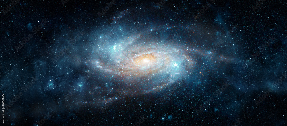 Wall mural a view from space to a spiral galaxy and stars. universe filled with stars, nebula and galaxy,. elem