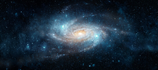 Obraz na płótnie Canvas A view from space to a spiral galaxy and stars. Universe filled with stars, nebula and galaxy,. Elements of this image furnished by NASA.