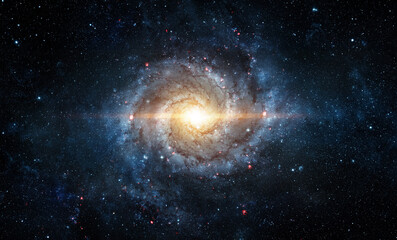 Fototapeta na wymiar A view from space to a spiral galaxy and stars. Universe filled with stars, nebula and galaxy,. Elements of this image furnished by NASA.