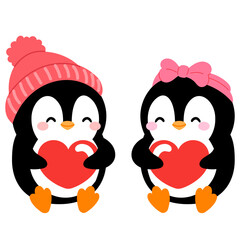 a couple penguin sitting with heart