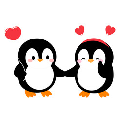couple penguin with heart balloon and heart headband