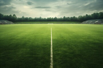 Empty soccer stadium game field Generative AI - obrazy, fototapety, plakaty