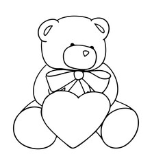 Teddy bear holding heart in doodle style.