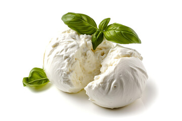 Burrata Cheese with basil isolated on white