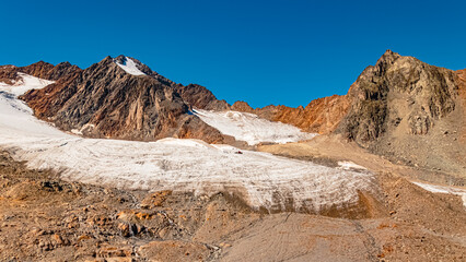Alpine summer view at Wildspitzbahn cable car, Pitztal Glacier, Imst, Tyrol, Austria