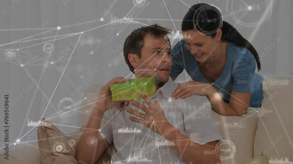 Canvas Prints Animation of network of connections over caucasian couple smiling