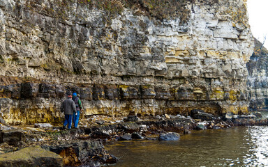 rocks on the bank of the Volga river in the Zhiguli mountains on an autumn day