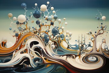 An energetic and dynamic abstract painting featuring a multitude of colors and shapes, A sweeping wave of variance portraying life's abstract uncertainties, AI Generated