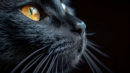 Horizontal wallpaper black cat on black background
