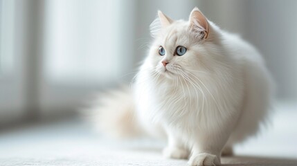 Horizontal wallpaper white cat on white background