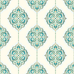 Turquoise and white vector seamless pattern. Ornament, Traditional, Ethnic, Arabic, Turkish, Indian motifs. Great for fabric and textile, wallpaper, packaging design or any desired idea. 