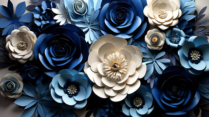 Ethereal Blue Blooms: 3D Flowers Sublimation for Wedding Stationery and Fashion, blue and white flowers