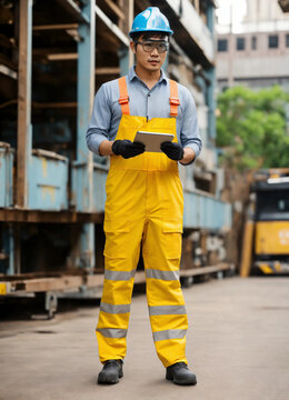 full body image of Asian male wearing engineering 